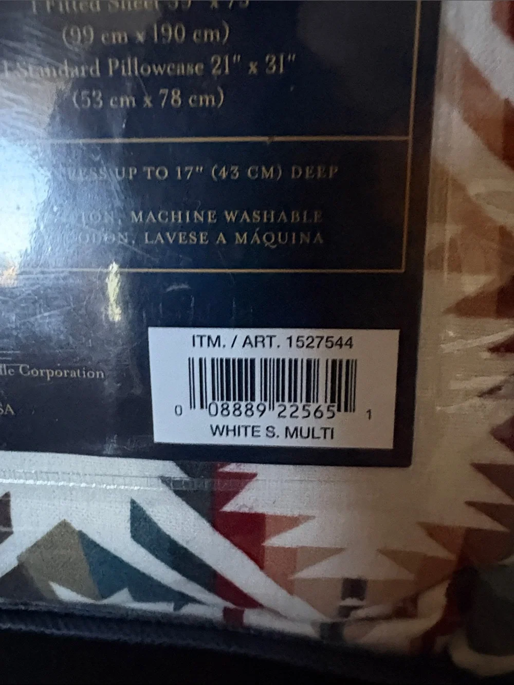 Pendleton Twin Flannel Sheet Set in White with Brown, Blue, Red & Gold Pattern
